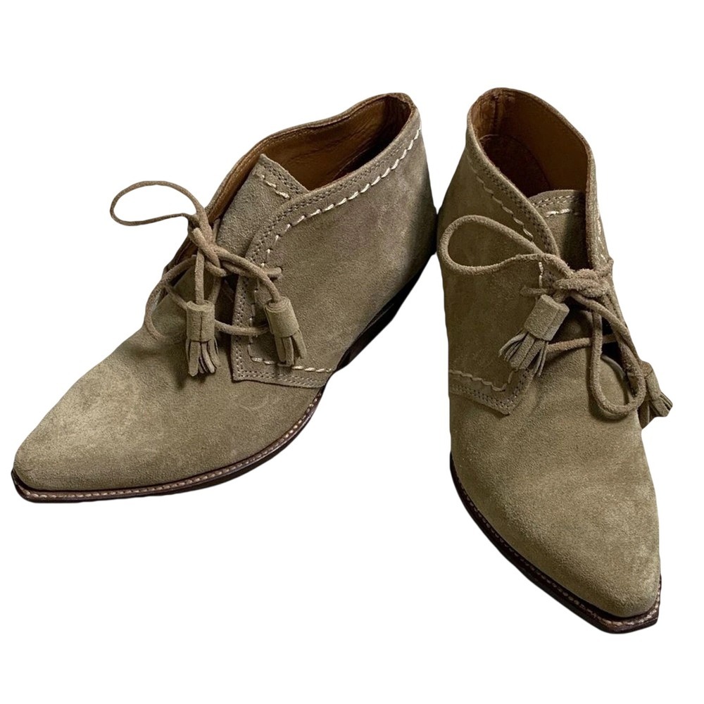 Two 24 by Ariat Suede Ankle Boots Taupe Tassel‎ Lace Up Pointed Toe Womens 6.5 B